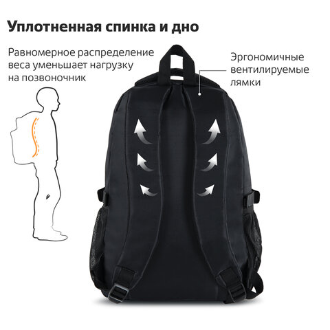 Рюкзак BRAUBERG HIGH SCHOOL универсальный, 3 отделения, "Карбон", черный, 46х31х18 см, 270758 - фото 14