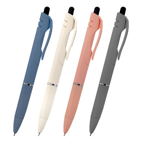 Ручки шариковые автоматические с грипом BRAUBERG "MORANDI COLOR", СИНИЕ, НАБОР 4 ШТ., пишущий узел 0,5 мм, линия письма 0,3 мм, 144495 - фото 2