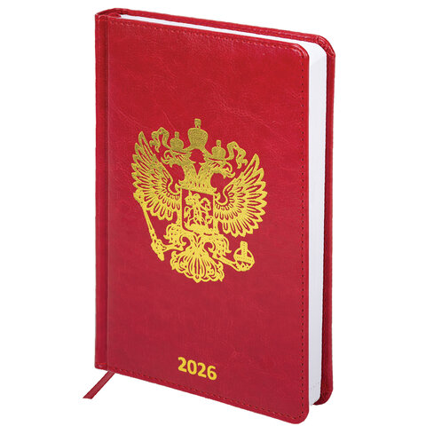 Ежедневник датированный 2026 А5 138х213 мм, BRAUBERG "State", под кожу, красный, 117414 - фото 1