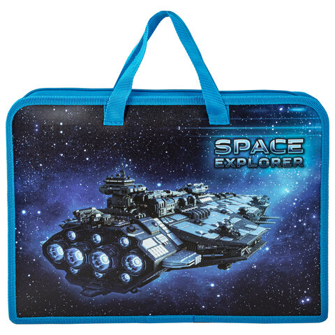 Папка на молнии с ручками ЮНЛАНДИЯ А4, 1 отделение, пластик, ширина 45 мм, "Space explorer", 270949 - фото 3