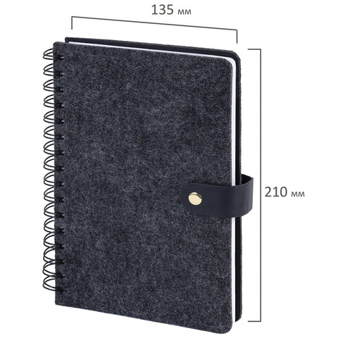 Ежедневник недатированный, А5, 135х210 мм, BRAUBERG "Felt", на гребне, войлок, застежка на кнопке, 160 л., черный, 117132 - фото 3