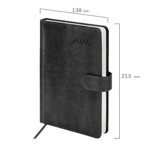 Ежедневник датированный 2026 А5 138x213 мм, BRAUBERG "Legend", под кожу, застежка, серый, 117068 - фото 2