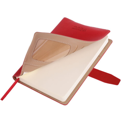 Ежедневник датированный 2026, А5, 143х218 мм, BRAUBERG "Journal", под кожу, застежка, держатель для ручки, органайзер, красный, 117380 - фото 3