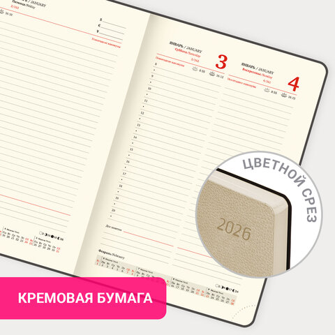 Ежедневник датированный 2026 А5 138x213 мм, BRAUBERG "Stylish", под кожу, гибкий, бежевый, 117104 - фото 16