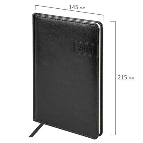 Еженедельник датированный 2026, А5, 145х215 мм, BRAUBERG "Imperial", под кожу, черный, 117175 - фото 2