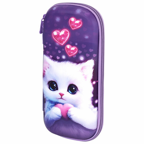 Пенал ЮНЛАНДИЯ, 1 отделение, 1 откидная планка, карман, EVA покрытие soft-touch, 22х10х5 см, "Cute cat", 273184 - фото 1