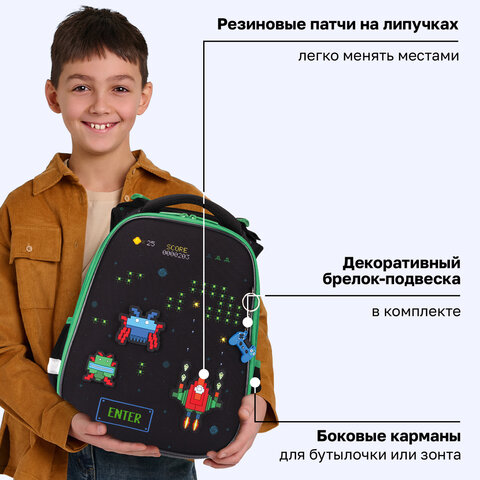 Ранец BRAUBERG PREMIUM, 2 отделения, с брелоком, "Атака", патчи на липучках, 38х29х16 см, 273104 - фото 13