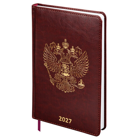 Ежедневник датированный 2027, А5, 138х213 мм, BRAUBERG "State", под кожу, коричневый, 118041 - фото 1