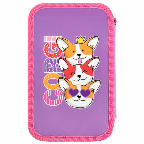 Пенал ПИФАГОР, 3 отделения, ламинированный картон, 19х11 см, "Corgi queen", 272250 - фото 3