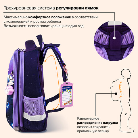 Ранец BRAUBERG PREMIUM, 2 отделения, с брелоком, "Аниме-кот", 38х29х16 см, 272017 - фото 11