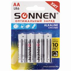 Батарейки комплект 10 шт sonnen alkaline аа lr6 15а алкалиновые пальчиковые короб 451086