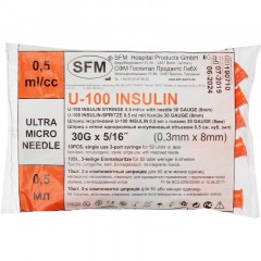 Шприц инсулиновый U-100 0,5мл 30G(0,3x8) инт. 10ш/уп SFM Шприц инсулиновый U-100 0,5мл 30G(0,3x8) инт. 10ш/уп SFM - фото 2