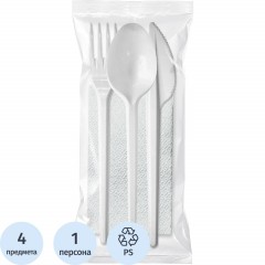 Набор одноразовой посуды, №4 (вилка, ложка ст., нож, салфетка) 200шт/уп