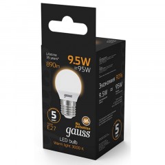 Лампа светодиодная Gauss LED Шар E27 9.5Вт 890Лм 3000K (105102110) Лампа светодиодная Gauss LED Шар E27 9.5Вт 890Лм 3000K (105102110) - фото 2