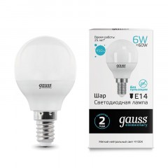 Лампа светодиодная Gauss LED Elementary Шар 6Вт E14 450Лм 4100K (53126) Лампа светодиодная Gauss LED Elementary Шар 6Вт E14 450Лм 4100K (53126) - фото 3