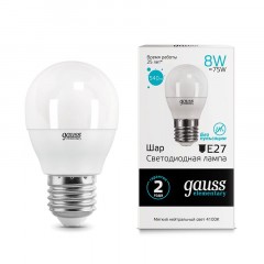 Лампа светодиодная Gauss LED Elementary Шар 8Вт E27 540Лм 4100K (53228) Лампа светодиодная Gauss LED Elementary Шар 8Вт E27 540Лм 4100K (53228) - фото 2