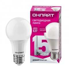 Лампа светодиодная ОНЛАЙТ OLL-A60-15-230-6.5K-E27 15Вт Е27 6500К 61151 Лампа светодиодная ОНЛАЙТ OLL-A60-15-230-6.5K-E27 15Вт Е27 6500К 61151 - фото 2