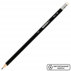 Карандаш чернографитный Kores шестигранный HB с ластиком - фото 3