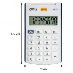 Калькулятор карманный Deli E39217, 8-р, батар., 102x61мм, синий Калькулятор карманный Deli E39217, 8-р, батар., 102x61мм, синий - фото 3