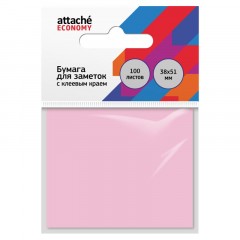 Бумага для заметок с клеевым краем 38x51 мм, 100 л, пастел. розовый