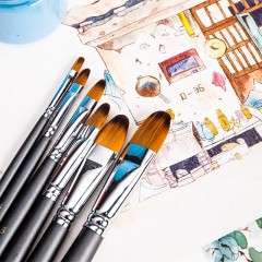 Набор кистей худож.DELI 73894 нейлон плоскоовал,ср.жестк,корот.ручк,6шт/наб - фото 5