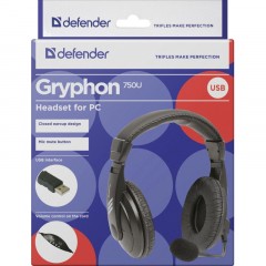 Гарнитура Defender Gryphon 750U USB, черный, 1.8м кабель - фото 5