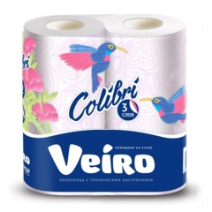 Полотенца бумажные Veiro Colibri 3сл белые с гол.тиснен 2рул/уп_8п32