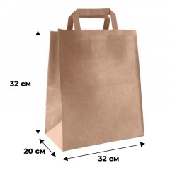 Пакет бумажный 320x200x320мм, 80гр/м2, с плоскими ручками, крафт, 160шт/уп Пакет бумажный 320x200x320мм, 80гр/м2, с плоскими ручками, крафт, 160шт/уп - фото 2