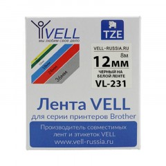 Картридж Vell VL-231 (TZe-231 Brother, 12 мм, чер на белом) для PT {Vell231 - фото 3