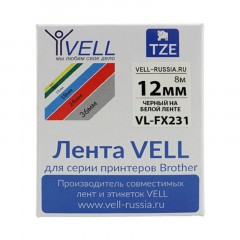 Картридж VL-FX231 Vell (Brother TZE-FX231, 12 мм, черный на белом) для PT Картридж VL-FX231 Vell (Brother TZE-FX231, 12 мм, черный на белом) для PT - фото 3
