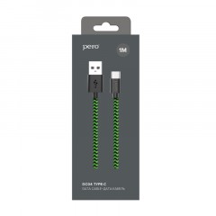 Кабель USB PERO DC-04 Type-C, 3А, 1м, Green-black (Fast Charge) - фото 2