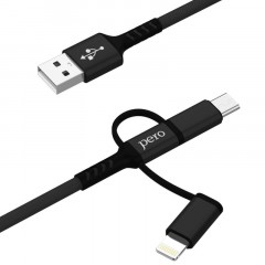 Кабель USB PERO DC-06 3 in 1 (Lightning/micro USB/Type-C), 3А, 1м, черный - фото 2