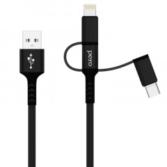 Кабель USB PERO DC-06 3 in 1 (Lightning/micro USB/Type-C), 3А, 1м, черный - фото 3