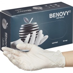 Перчатки нитрил, н/c, н/о, текстур, Benovy (L) 50п/уп, белый - фото 3