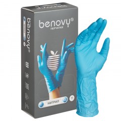 Перчатки нитрил, н/c, н/о, удлиненные, Benovy (M) 50п/уп, гол