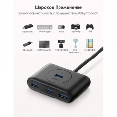 Разветвитель USB UGREEN 4 х USB 3.0, 1 м, цвет черный (20291) Разветвитель USB UGREEN 4 х USB 3.0, 1 м, цвет черный (20291) - фото 2
