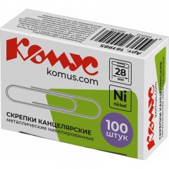 Скрепки КОМУС никелированные, 28 мм, негофрированные, 100 шт/уп - фото 2