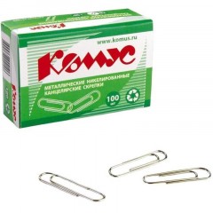 Скрепки КОМУС никелированные, 28 мм, негофрированные, 100 шт/уп - фото 3
