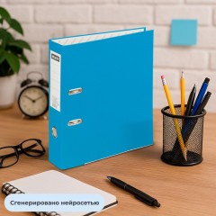 Папка-регистратор 75мм Attache А4, св-синяя, тиснение кожа, метал угол Папка-регистратор 75мм Attache А4, св-синяя, тиснение кожа, метал угол - фото 14