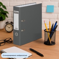 Папка-регистратор 75мм Attache А4, темно-сер., тиснение кожа, мет. угол Папка-регистратор 75мм Attache А4, темно-сер., тиснение кожа, мет. угол - фото 12
