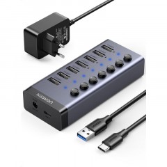 Разветвитель USB UGREEN CM481 (90307) USB-C to 7-Port USB-A 3.0/DC 12V/черн - фото 2
