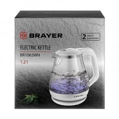 Чайник электрический BRAYER BR1063WH, 1630 Вт, 1,2 л, стекл.корп, термометр - фото 10