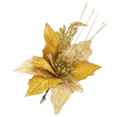 Украшение новогоднее елочное Золотой цветок на клипсе 23x23x31см 88685 - фото 2