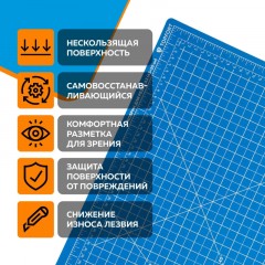 Коврик для резки Topfort 5ти-слойный А3 (45х30см),2х-сторонний,синий - фото 7
