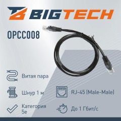 Патч-корд BigTech OPCC008 UTP CCA кат.5e/1м/литой/многожильный (черный) - фото 2
