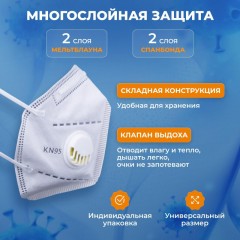 Респиратор (полумаска) с кл FFP2 12ПДК, Р-КН95-2-01, 10шт/уп Респиратор (полумаска) с кл FFP2 12ПДК, Р-КН95-2-01, 10шт/уп - фото 2