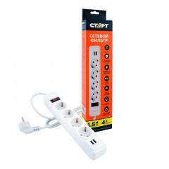 Сетевой фильтр СТАРТ С/УД-Ф SP 4x1 2USB ZVT 4р/1,5м 10А/2200Вт белый Сетевой фильтр СТАРТ С/УД-Ф SP 4x1 2USB ZVT 4р/1,5м 10А/2200Вт белый - фото 5