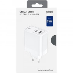Зарядное устройство сетевое PERO TC15 USB-A QC3.0 + USB-C PD, 65W белый Зарядное устройство сетевое PERO TC15 USB-A QC3.0 + USB-C PD, 65W белый - фото 5