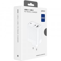 Зарядное устройство сетевое PERO TC15 USB-A QC3.0 + USB-C PD, 65W белый Зарядное устройство сетевое PERO TC15 USB-A QC3.0 + USB-C PD, 65W белый - фото 6