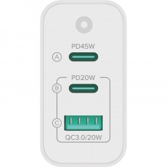 Зарядное устройство сетевое PERO TC17 USB-A QC 3.0 + 2х USB-C PD, 65W белый - фото 4